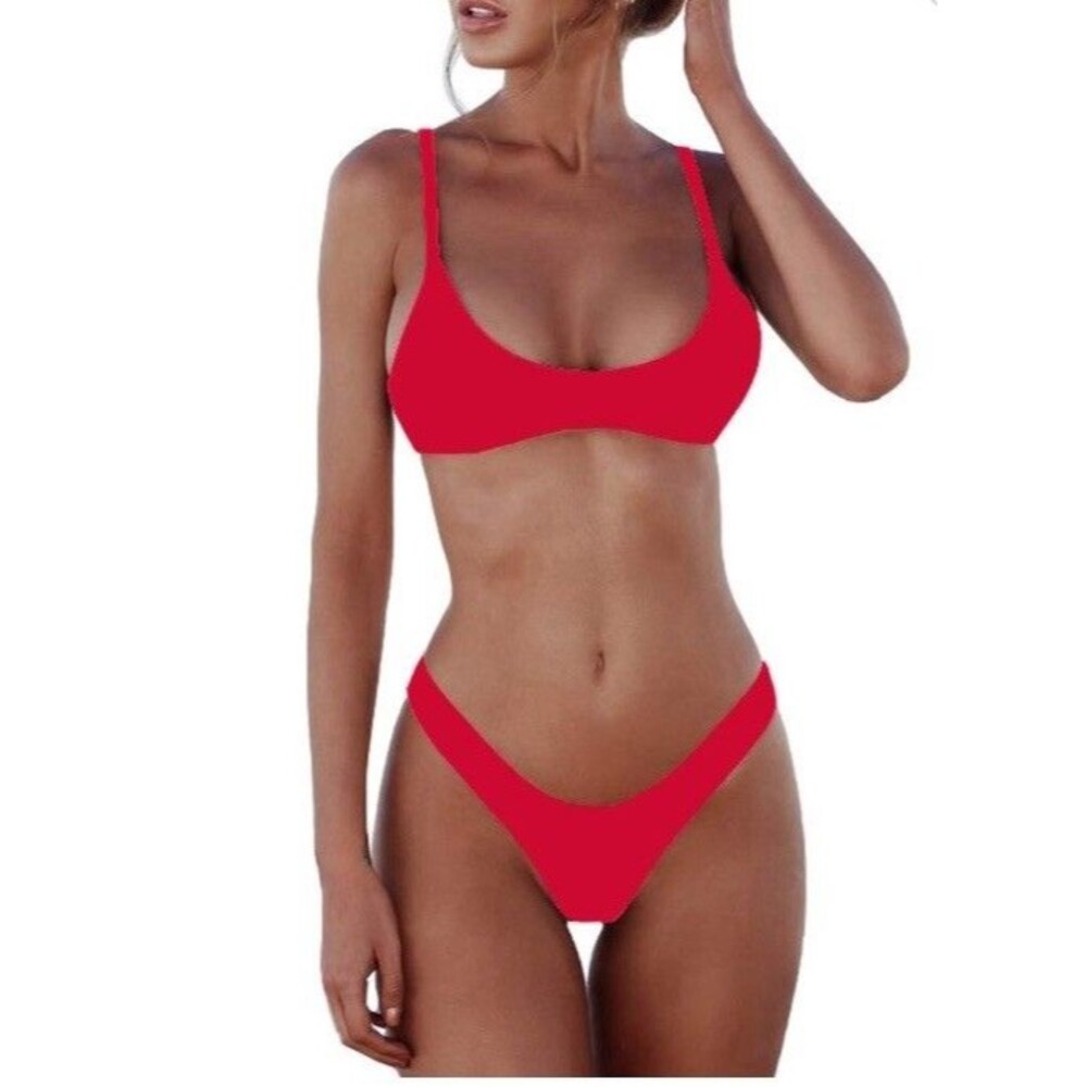 SherryDC Women’s Scoop Neck Push Up Padded Brazilian Thong Bikini Black Size S